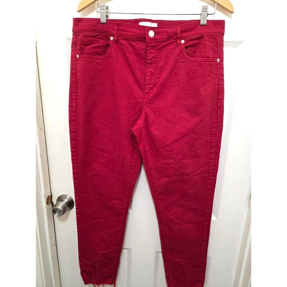 Loft Women's Red Frayed Hem Skinny Jeans Size 14/32 - Picture 2 of 9